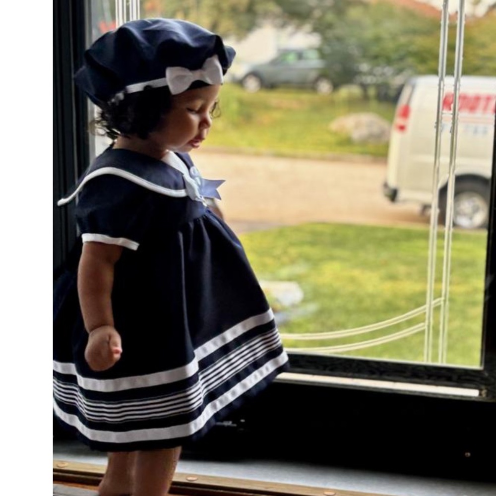 New rare editions Navy and White Baby Dress Set 18M - Picture 6 of 6